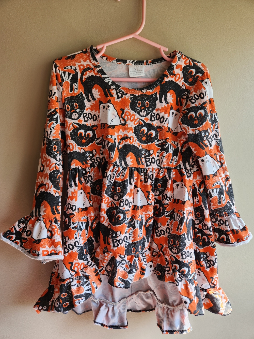 Halloween Cat & Ghost Ruffle Tunic- Orange, Black, White